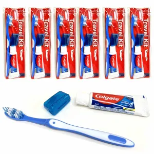 6 Pack Travel Set Toothbrush Colgate Toothpaste .71oz Kit Portable Compact Pouch