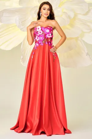 A-Line Empire Strapless Florals Party Evening Dress