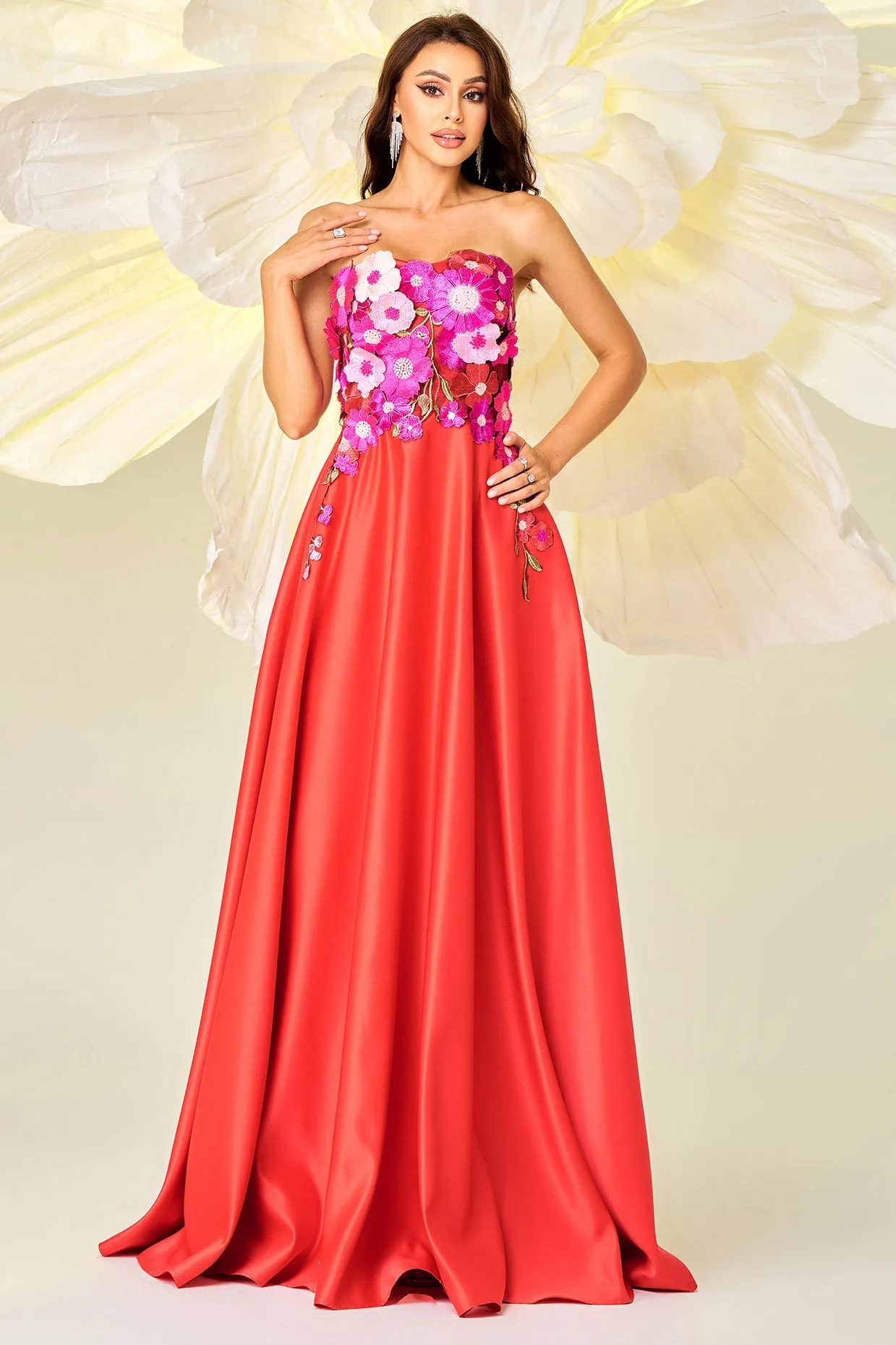A-Line Empire Strapless Florals Party Evening Dress