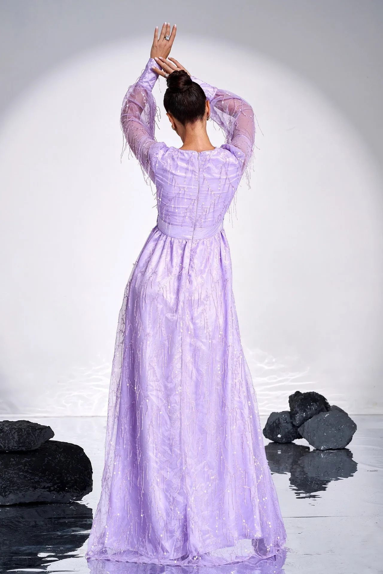 A-Line Long Sleeves V-Neck Empire Party Evening Dress