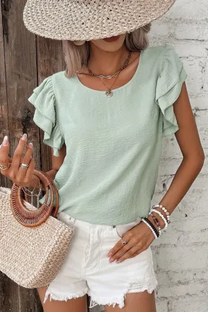 Brunch Ready Mint Ruffle Sleeve Top