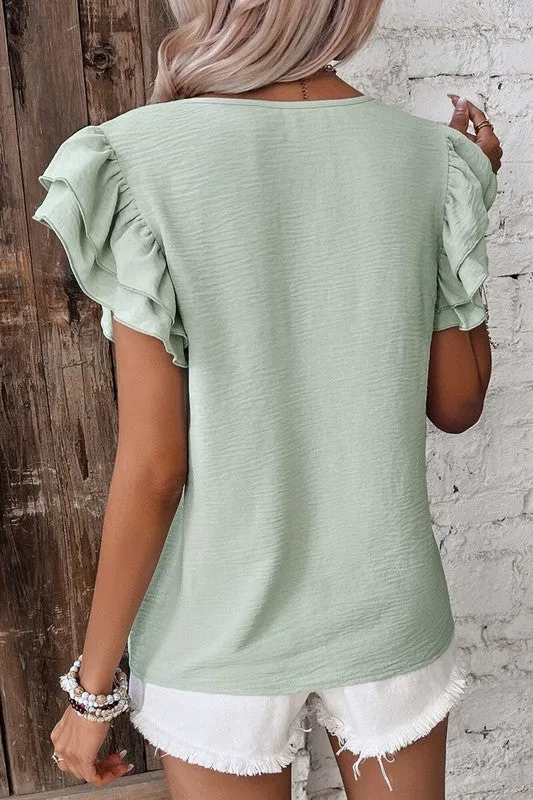Brunch Ready Mint Ruffle Sleeve Top