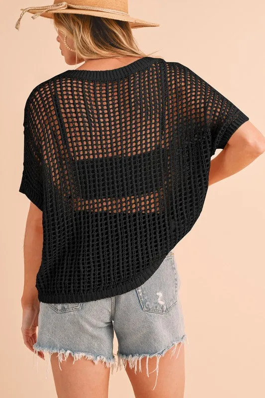 Call Me Anytime Black Fishnet Top
