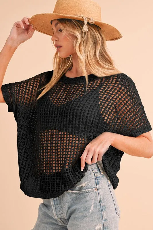 Call Me Anytime Black Fishnet Top