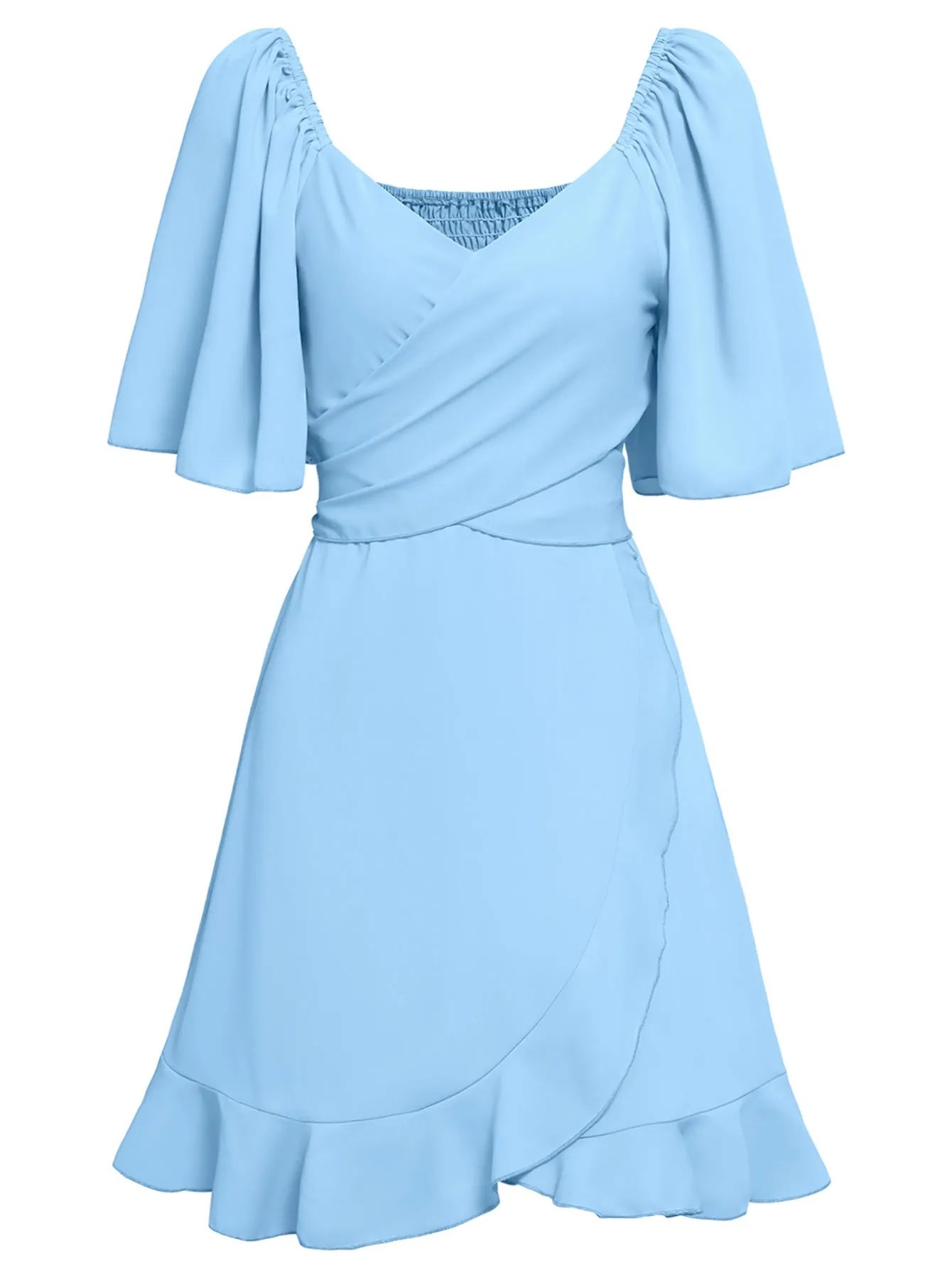Casual Cross V-Neck Short Sleeve Wrap Solid Mini Dress