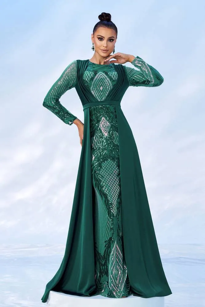 Chic Long Sleeves Appliques Party Evening Dress With Train