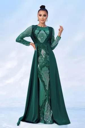 Chic Long Sleeves Appliques Party Evening Dress With Train