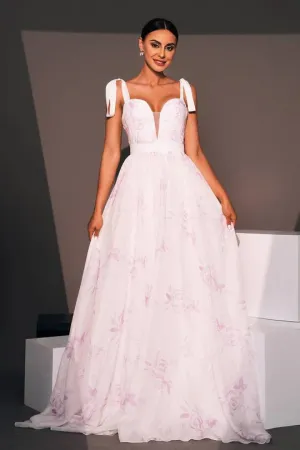 Chiffon A-Line Sweetheart Straps Floral Appliques Party Evening Dress