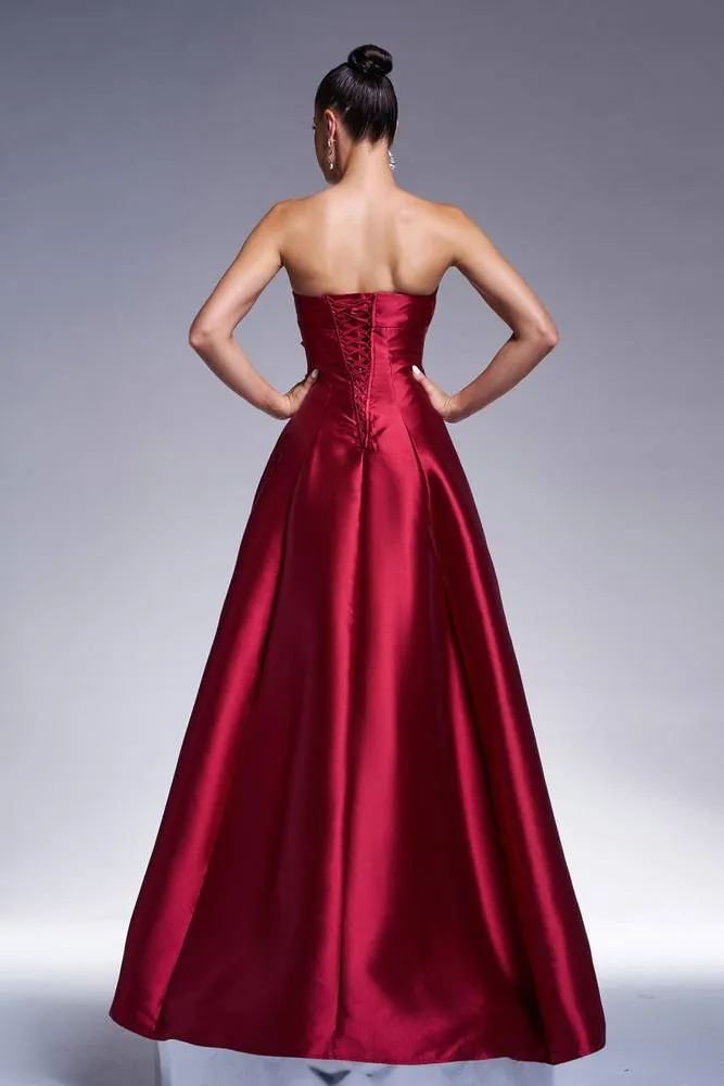 Elegant Satin A-Line Strapless Party Evening Dress