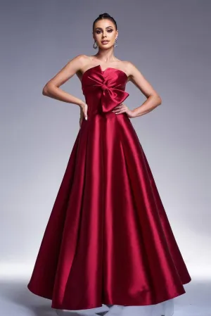 Elegant Satin A-Line Strapless Party Evening Dress