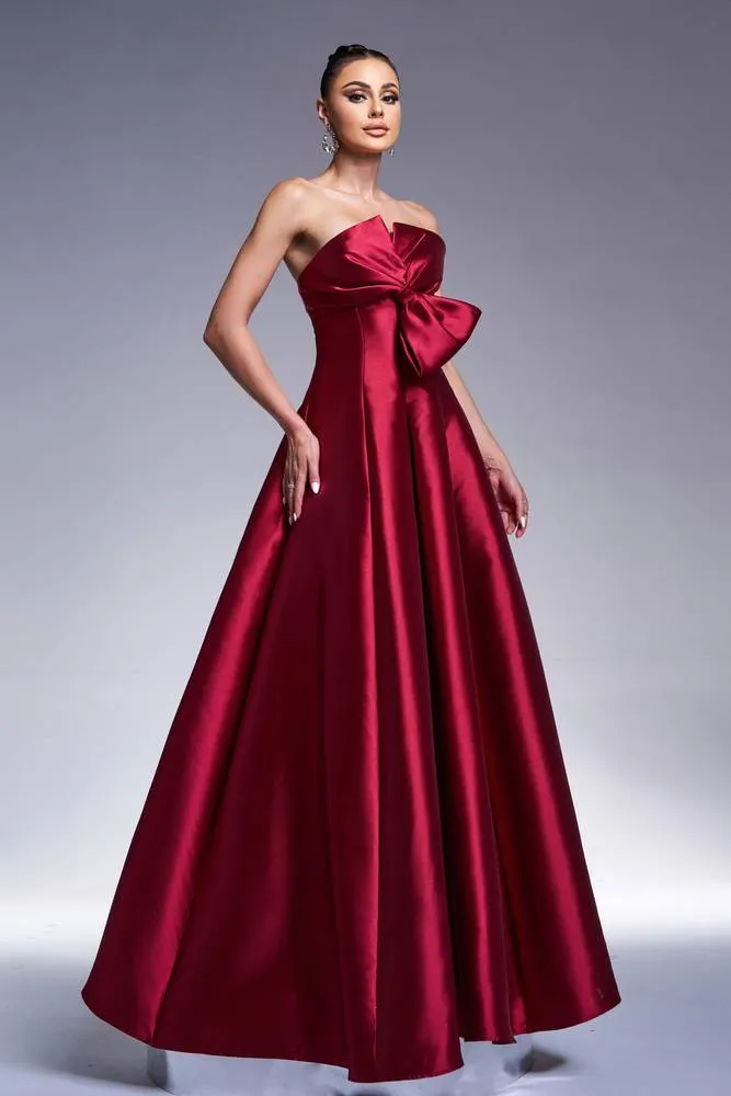 Elegant Satin A-Line Strapless Party Evening Dress