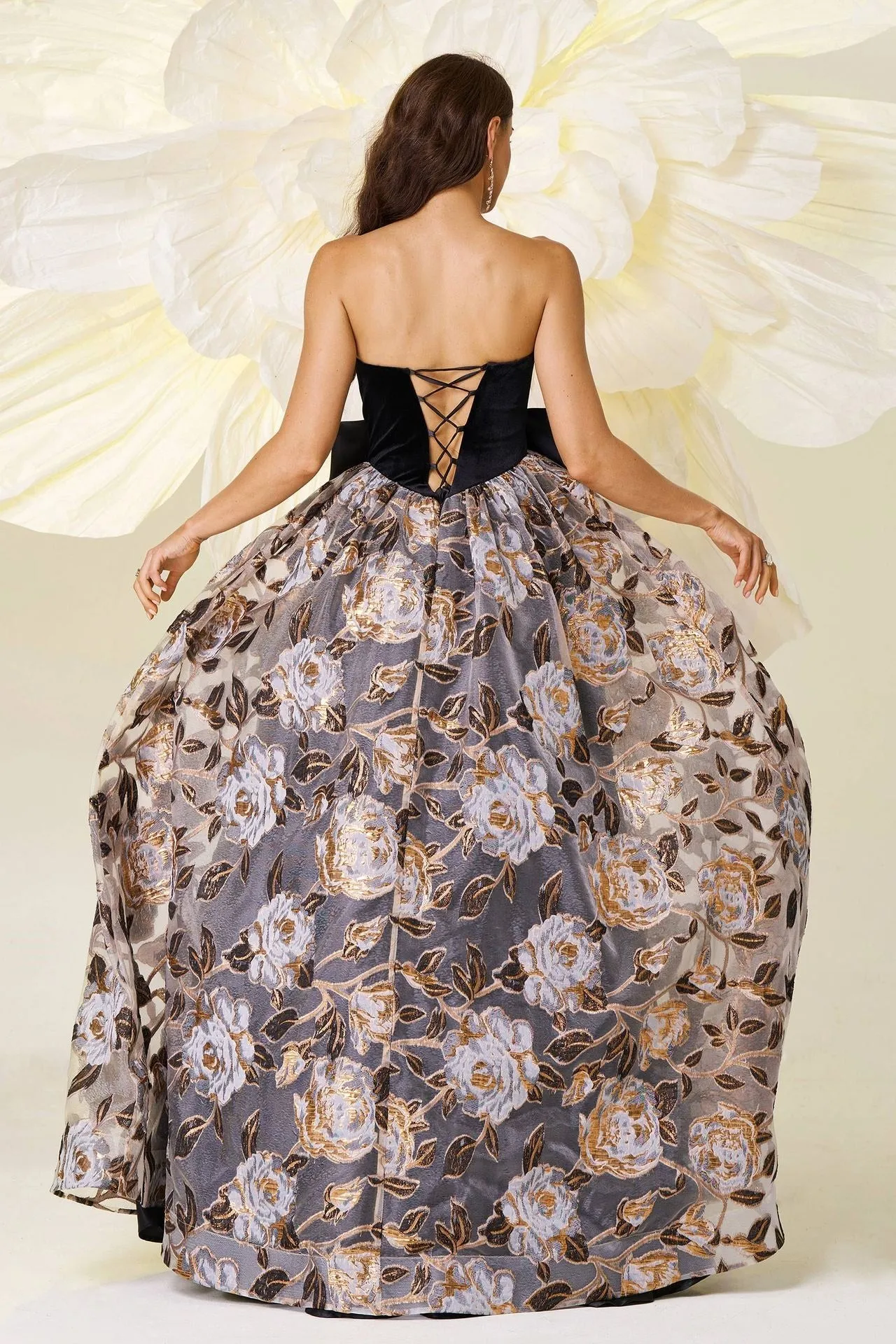 Elegant Strapless Empire Floral A-Line Party Evening Dress