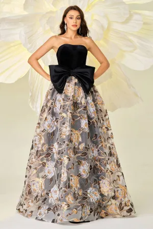 Elegant Strapless Empire Floral A-Line Party Evening Dress