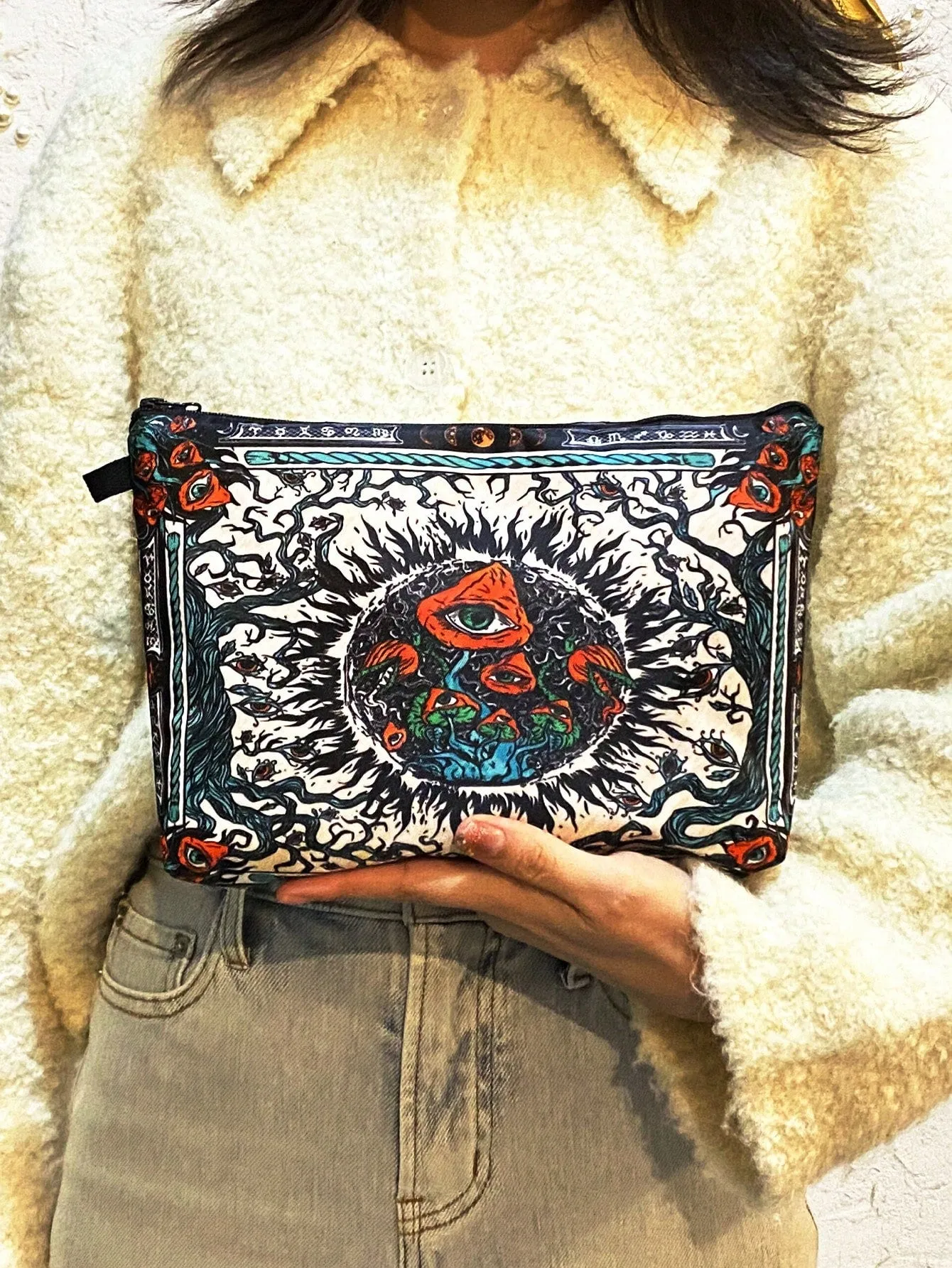 Eye & Tree Mushroom Makeup Bag Cosmetic Organizer Toiletries Bag Makeup