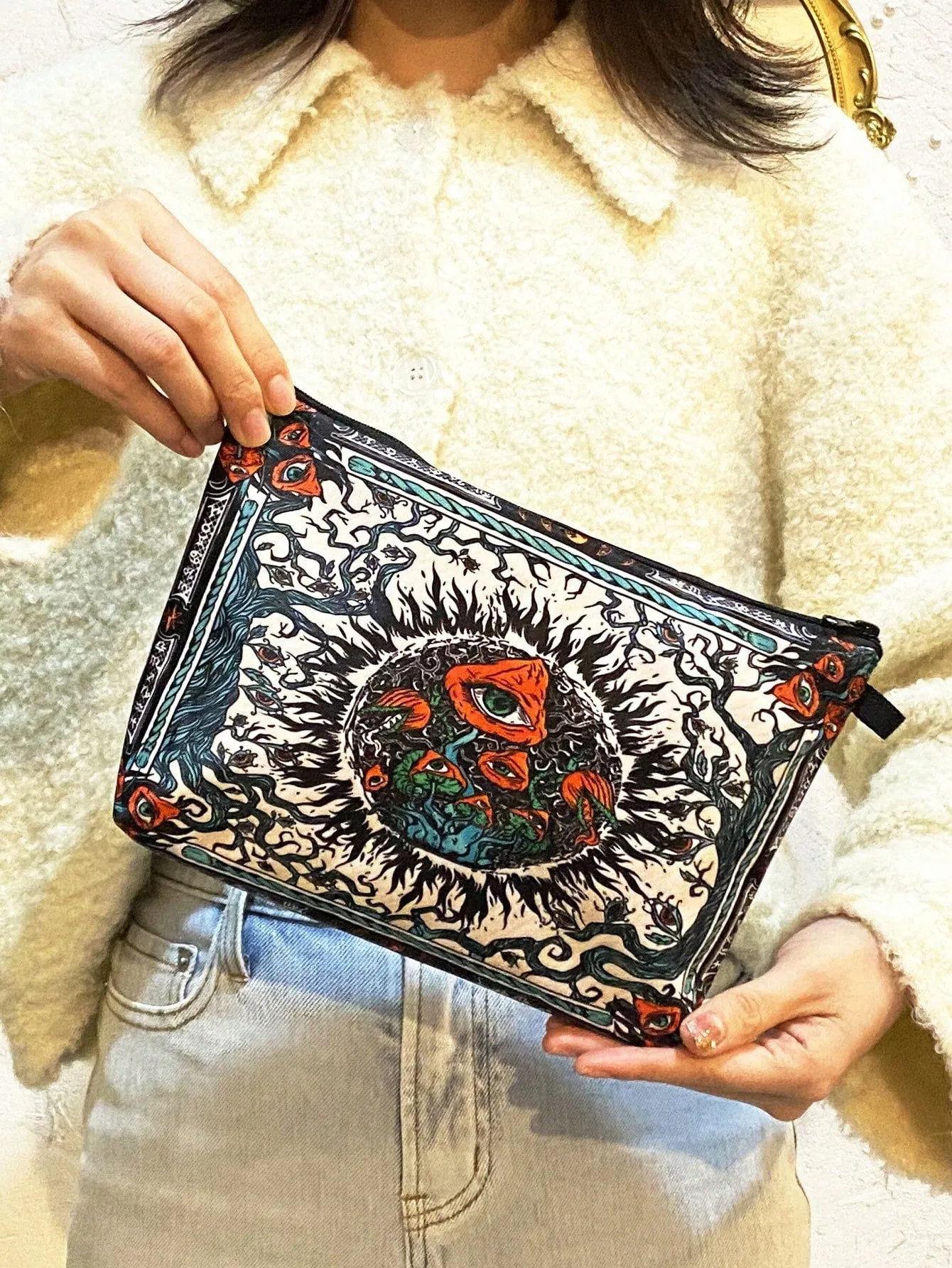 Eye & Tree Mushroom Makeup Bag Cosmetic Organizer Toiletries Bag Makeup