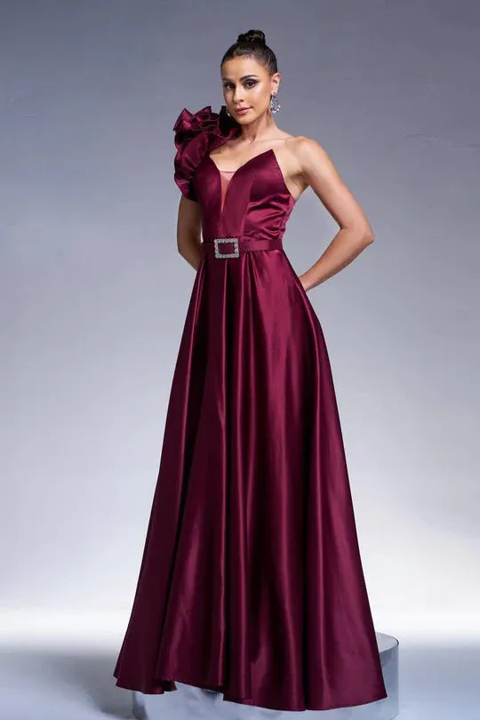 Floral One Shoulder Satin A-Line Party Evening Dress