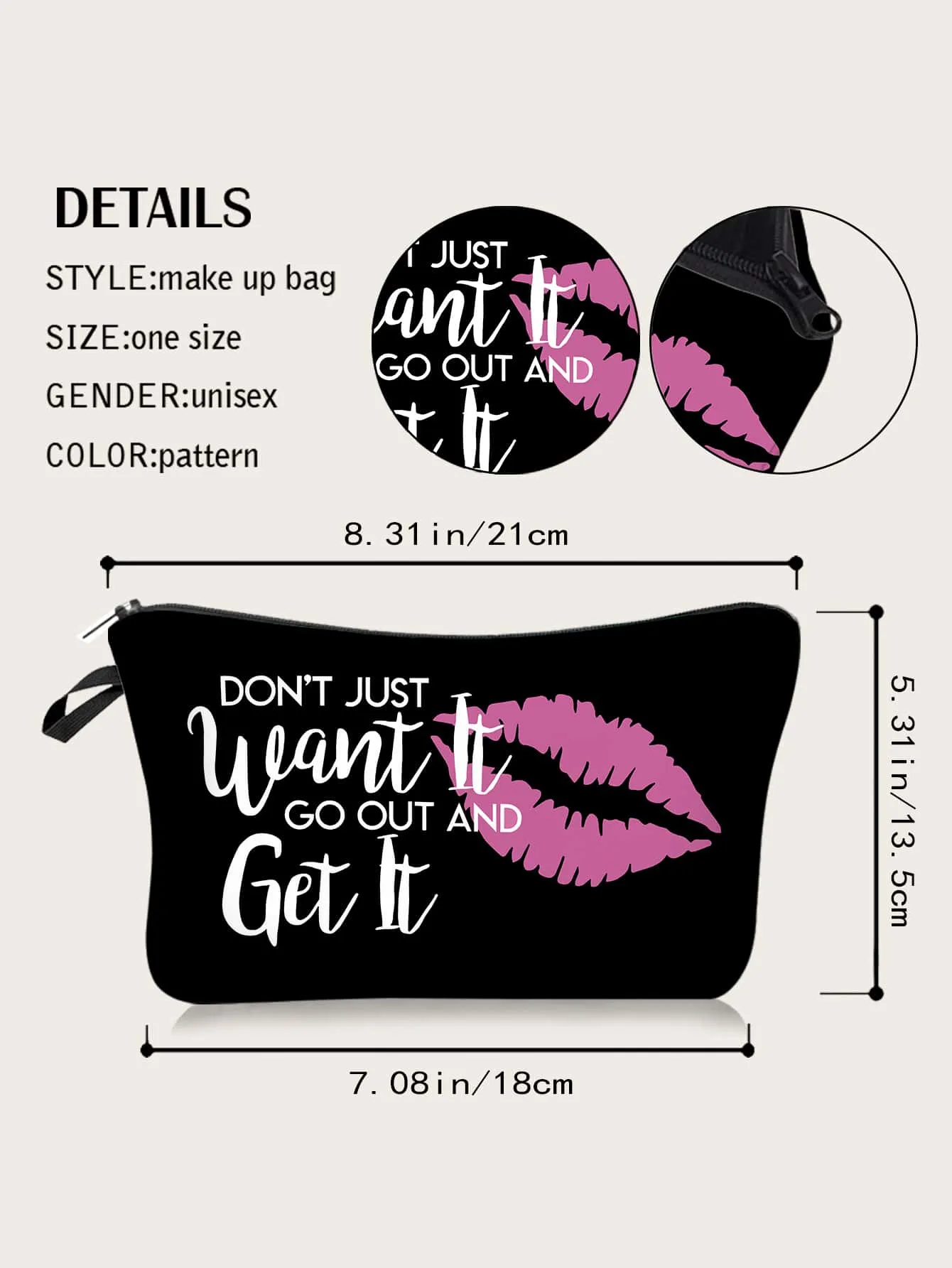 Go Out And Get It Lips Cosmetic Bag Makeup Bag Cosmetic Organizer Toiletries Bag