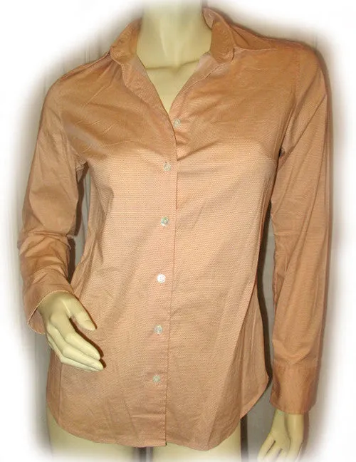 HABERDASHERY J.CREW Womens Button Down Shirt Top Polo XS Long Sleeve Polka Dots Orange Career Business Office Wear