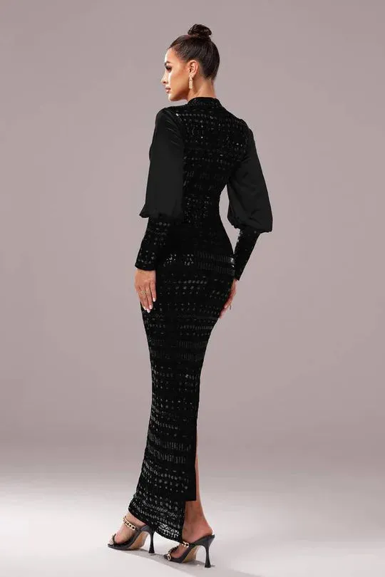 High Neck Long Sleeves Bodycon Empire Party Evening Dress