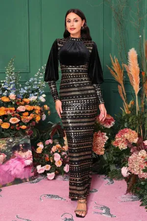 High Neck Long Sleeves Bodycon Empire Party Evening Dress