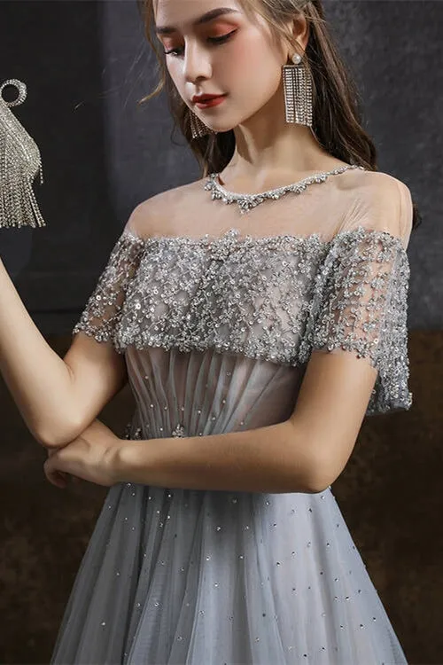 Luxurious Blue Tulle Long Evening Dress