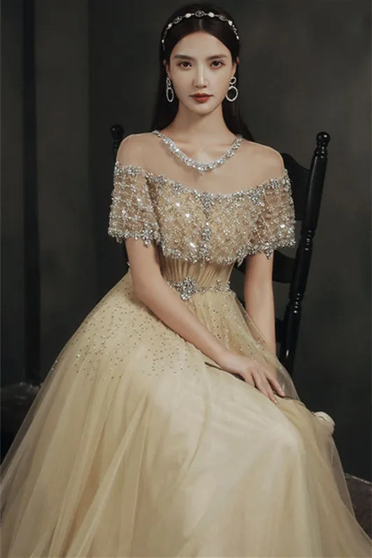 Luxurious Blue Tulle Long Evening Dress