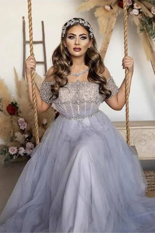 Luxurious Blue Tulle Long Evening Dress