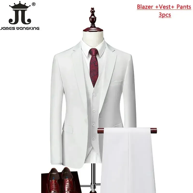 M-6XL 15 Colors ( Jacket Vest Pants ) Formal Business Office Men's Suits Groom Wedding Dress Party Dress Solid color Suit