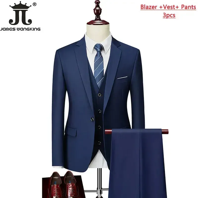 M-6XL 15 Colors ( Jacket Vest Pants ) Formal Business Office Men's Suits Groom Wedding Dress Party Dress Solid color Suit
