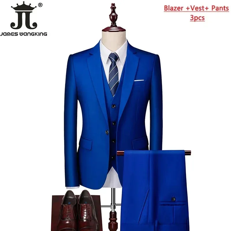 M-6XL 15 Colors ( Jacket Vest Pants ) Formal Business Office Men's Suits Groom Wedding Dress Party Dress Solid color Suit