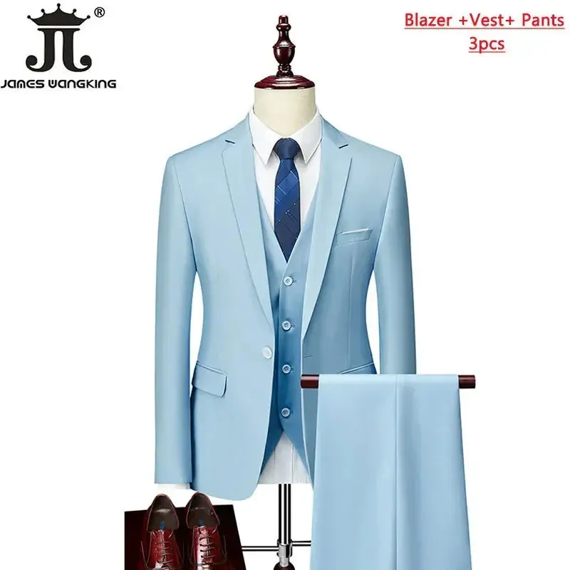 M-6XL 15 Colors ( Jacket Vest Pants ) Formal Business Office Men's Suits Groom Wedding Dress Party Dress Solid color Suit