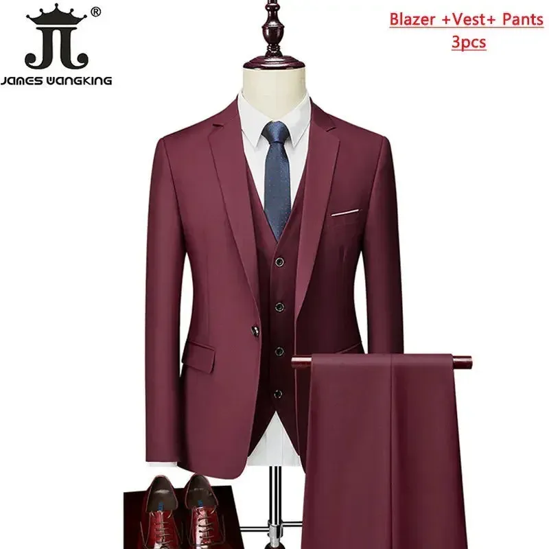 M-6XL 15 Colors ( Jacket Vest Pants ) Formal Business Office Men's Suits Groom Wedding Dress Party Dress Solid color Suit