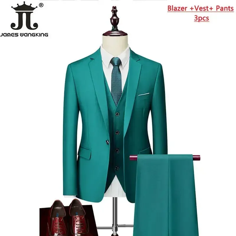 M-6XL 15 Colors ( Jacket Vest Pants ) Formal Business Office Men's Suits Groom Wedding Dress Party Dress Solid color Suit