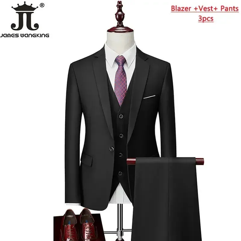 M-6XL 15 Colors ( Jacket Vest Pants ) Formal Business Office Men's Suits Groom Wedding Dress Party Dress Solid color Suit