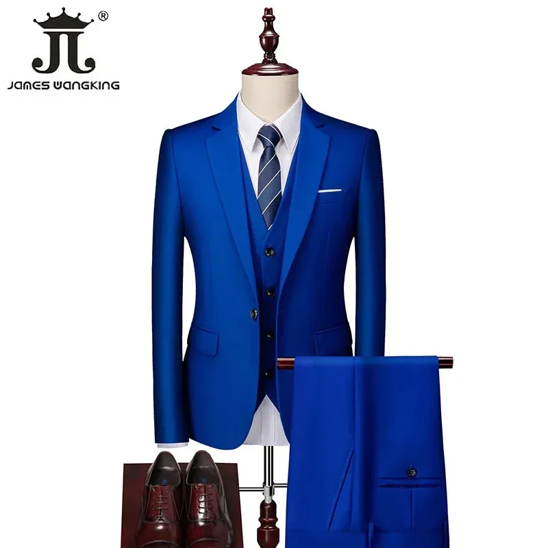 M-6XL 15 Colors ( Jacket Vest Pants ) Formal Business Office Men's Suits Groom Wedding Dress Party Dress Solid color Suit