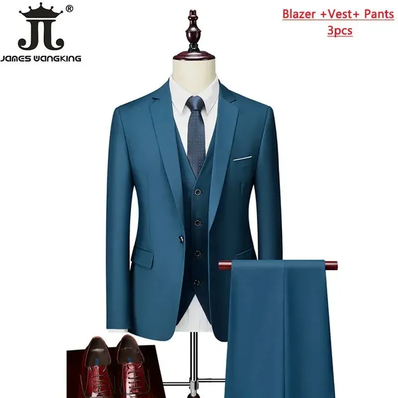 M-6XL 15 Colors ( Jacket Vest Pants ) Formal Business Office Men's Suits Groom Wedding Dress Party Dress Solid color Suit