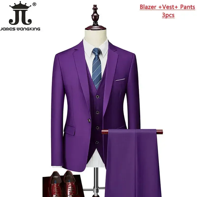 M-6XL 15 Colors ( Jacket Vest Pants ) Formal Business Office Men's Suits Groom Wedding Dress Party Dress Solid color Suit