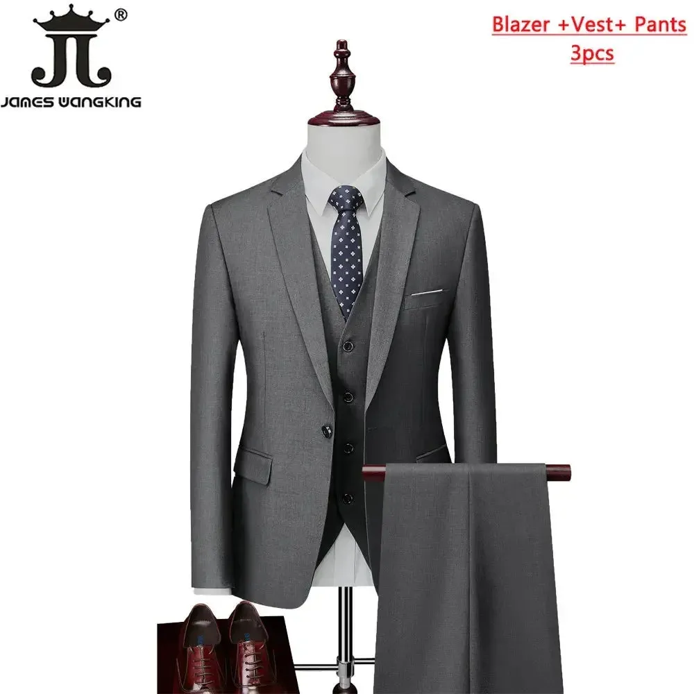 M-6XL 15 Colors ( Jacket Vest Pants ) Formal Business Office Men's Suits Groom Wedding Dress Party Dress Solid color Suit