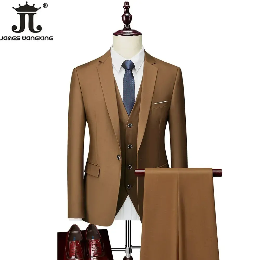 M-6XL 15 Colors ( Jacket Vest Pants ) Formal Business Office Men's Suits Groom Wedding Dress Party Dress Solid color Suit
