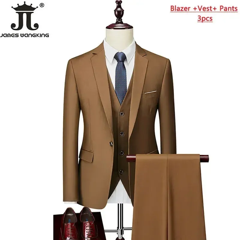 M-6XL 15 Colors ( Jacket Vest Pants ) Formal Business Office Men's Suits Groom Wedding Dress Party Dress Solid color Suit