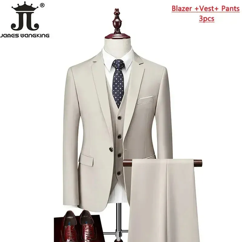 M-6XL 15 Colors ( Jacket Vest Pants ) Formal Business Office Men's Suits Groom Wedding Dress Party Dress Solid color Suit
