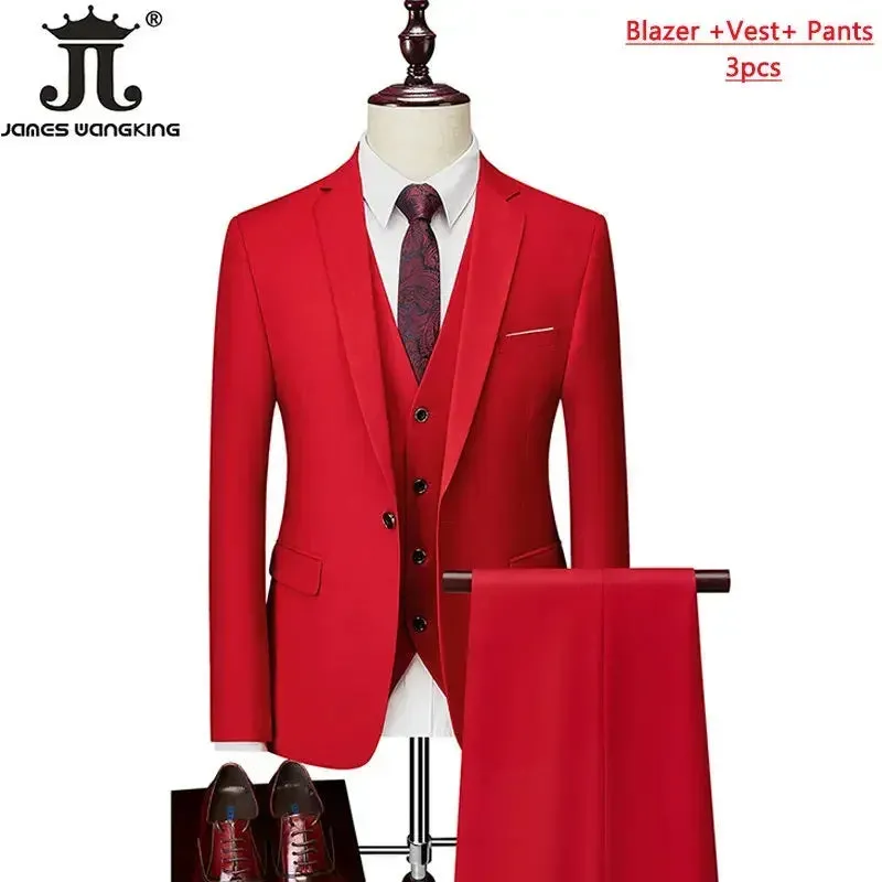 M-6XL 15 Colors ( Jacket Vest Pants ) Formal Business Office Men's Suits Groom Wedding Dress Party Dress Solid color Suit