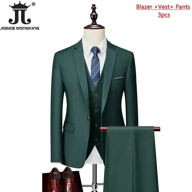 M-6XL 15 Colors ( Jacket Vest Pants ) Formal Business Office Men's Suits Groom Wedding Dress Party Dress Solid color Suit