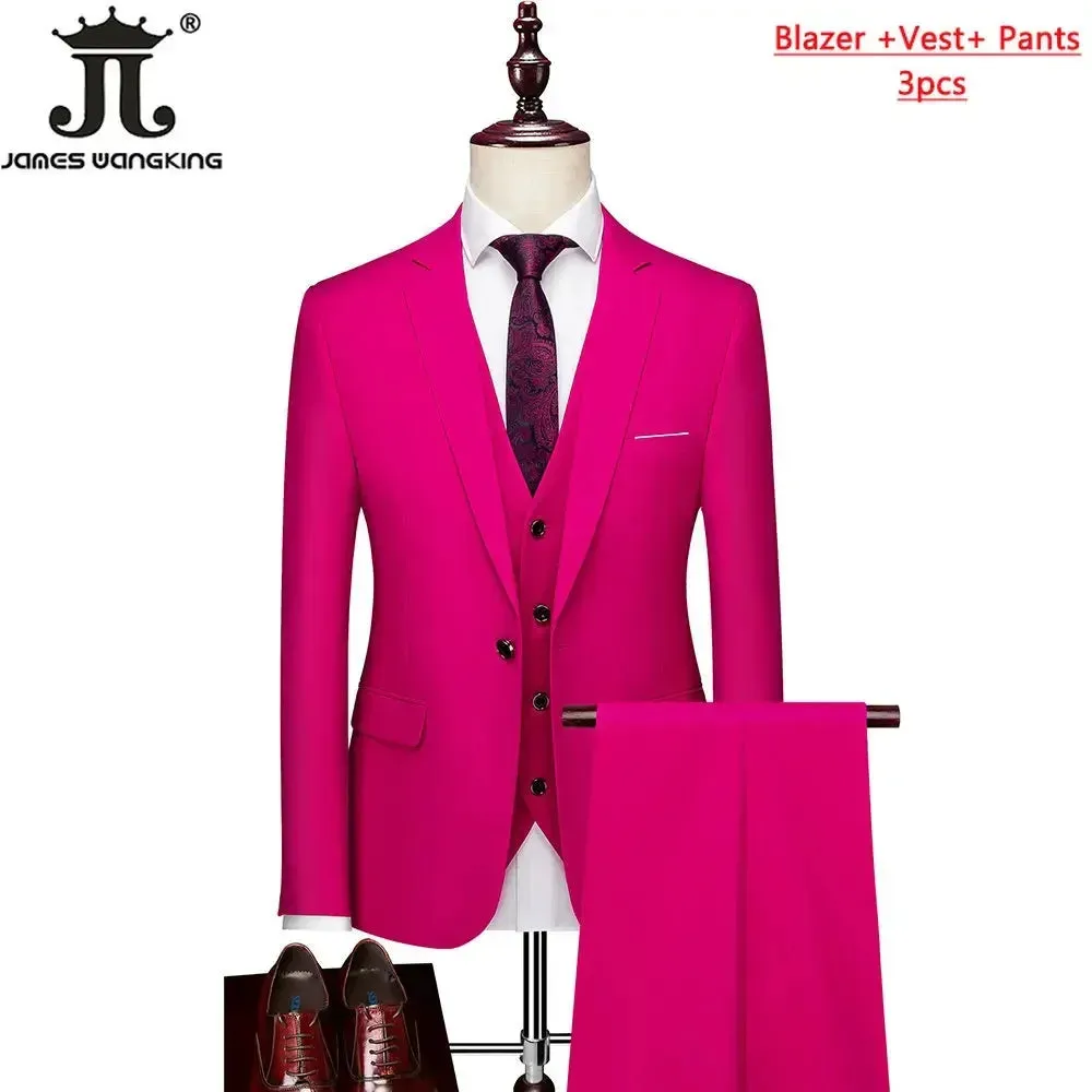 M-6XL 15 Colors ( Jacket Vest Pants ) Formal Business Office Men's Suits Groom Wedding Dress Party Dress Solid color Suit