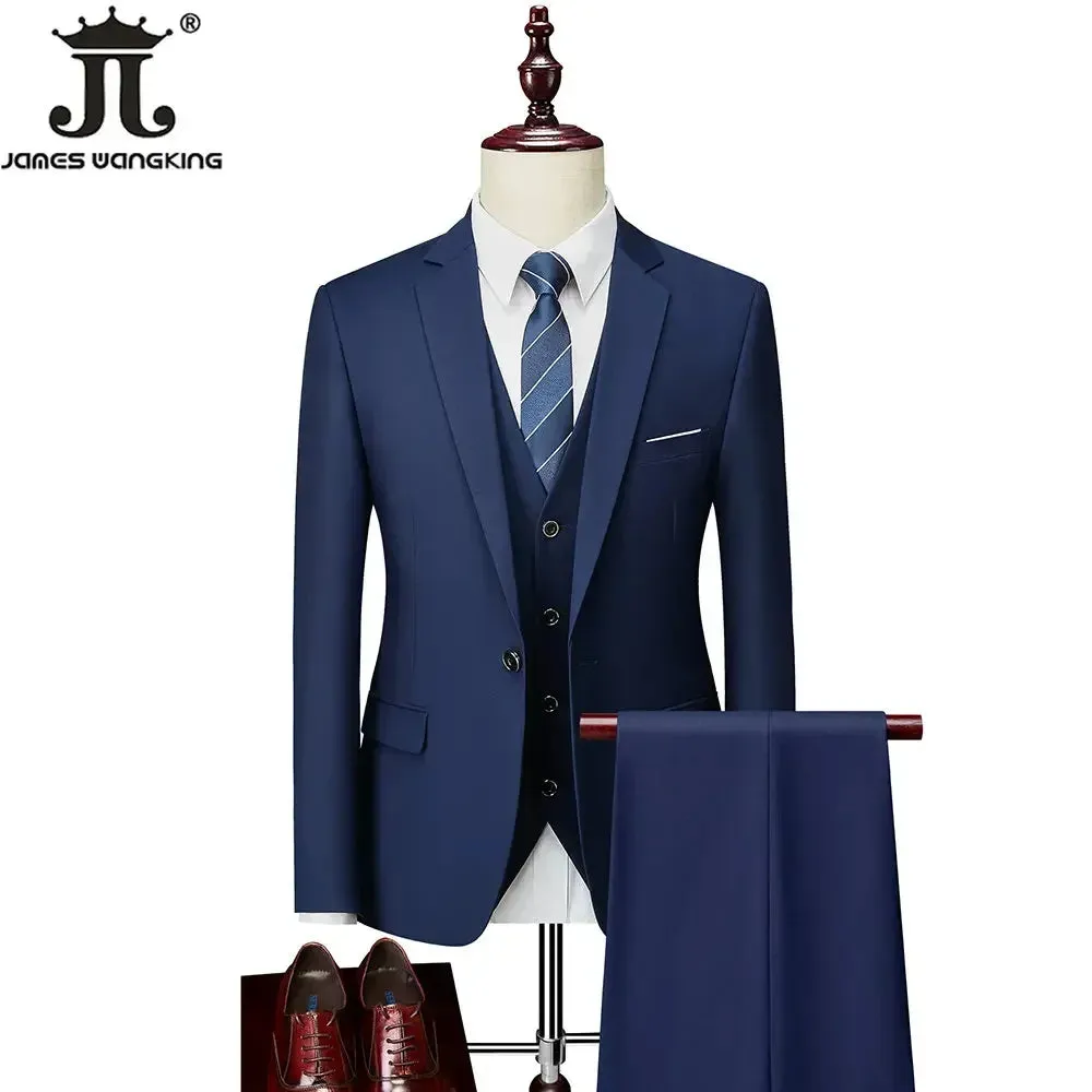 M-6XL 15 Colors ( Jacket Vest Pants ) Formal Business Office Men's Suits Groom Wedding Dress Party Dress Solid color Suit
