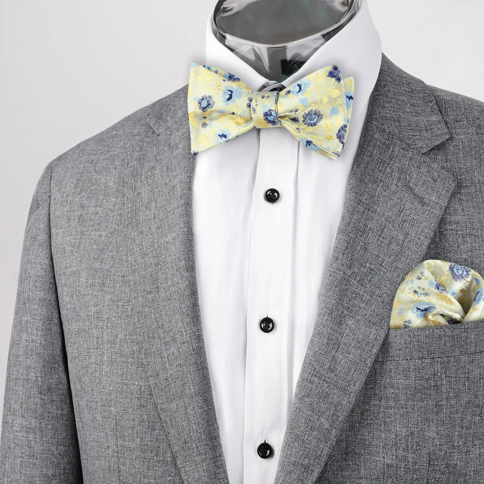 Men's Classic Floral Pattern Self-tied Bow Tie and Handkerchief Set-049