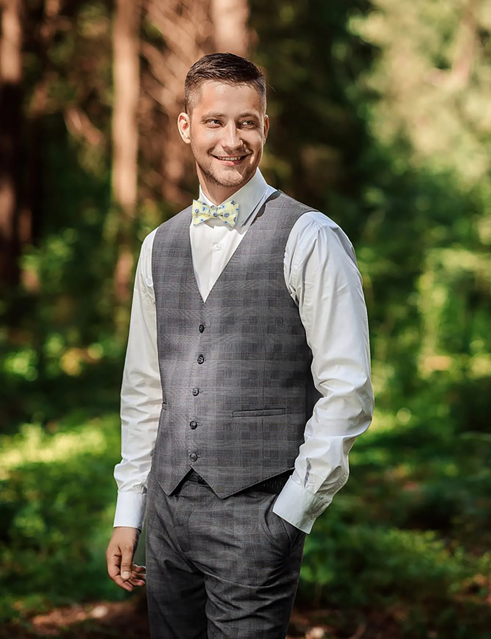 Men's Classic Floral Pattern Self-tied Bow Tie and Handkerchief Set-049