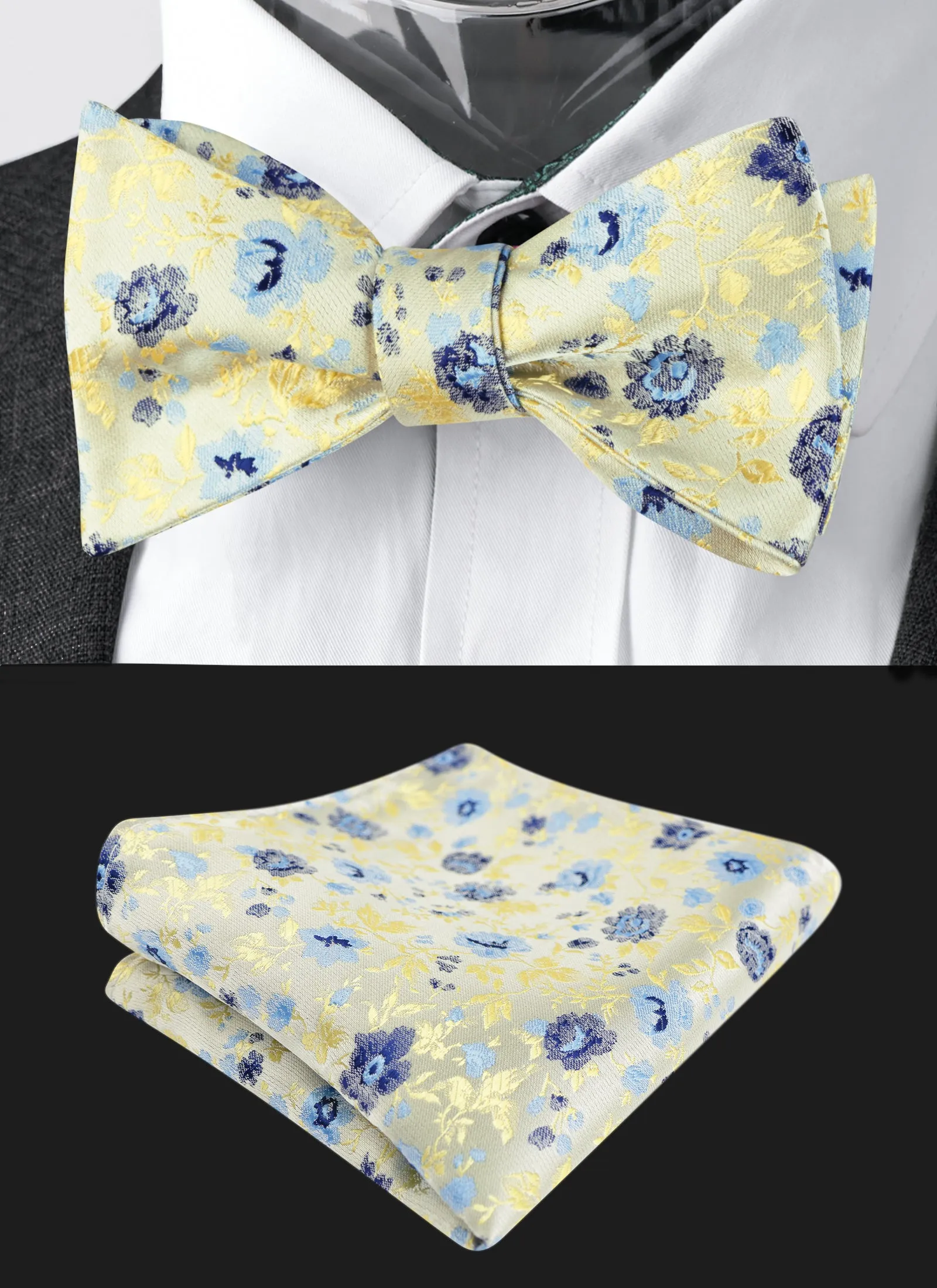 Men's Classic Floral Pattern Self-tied Bow Tie and Handkerchief Set-049