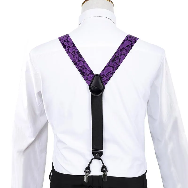 Men's Paisley Suspender and Bowtie, Hanky, Cufflinks Set-BD074