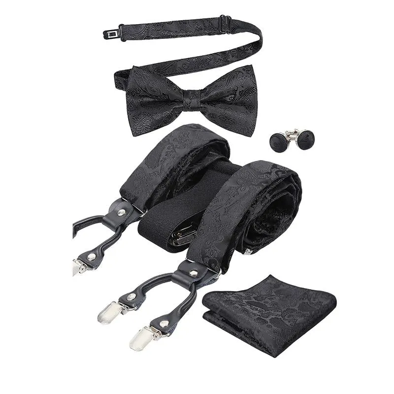 Men's Paisley Suspender and Bowtie, Hanky, Cufflinks Set-BD074